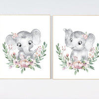 Nursery decor girl boho, elephant nursery wall art, nursery decor girl floral, nursery decor girl woodland, flower nursery, boho nursery
