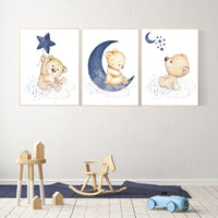 Nursery decor bear, nursery decor boy, bear nursery print, teddy bear decor, nursery wall art animals, boy nursery wall decor, navy blue