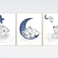 Nursery decor bear, nursery decor boy, bear nursery print, navy blue, teddy bear decor, nursery wall art animals, boy nursery wall art, navy