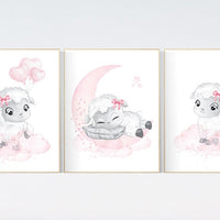 Nursery decor lamb, Sheep nursery decor, Nursery decor girl, nursery wall art sheep, moon and cloud wall art nursery, girl nursery decor