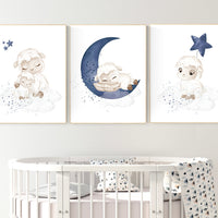 Sheep nursery decor, Nursery decor boy, nursery decor lambs, nursery wall art sheep, moon and cloud wall art nursery, navy nursery wall art