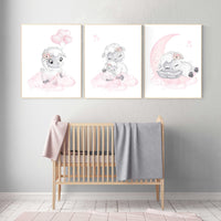 Lamb nursery, nursery wall art girl, Sheep nursery decor, sheep nursery art set, nursery decor girl farm, lamb nursery art, pink grey