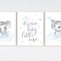 Nursery decor boy elephant, nursery wall art elephant, baby room decor boy, cloud and stars, Elephant Nursery Art, Baby Boy Nursery Art