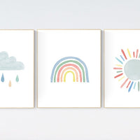 Nursery prints rainbow, Nursery decor gender neutral, nursery wall art boy, moon star, cloud, nursery wall art neutral nursery print
