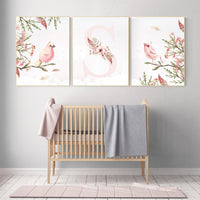 Nursery decor girl floral, Nursery wall art birds, nursery decor girl flower, baby bird nursery, spring theme baby shower, bird nursery art
