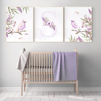 Nursery wall art birds, nursery decor girl flower, Nursery decor girl floral, lavender, purple nursery, lilac, bird nursery art, spring