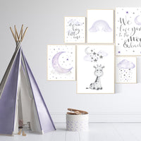 Nursery wall art purple, giraffe, rainbow, nursery decor, giraffe nursery print, nurser decor girl, lilac lavender, moon and back, girl room