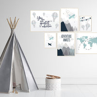 Adventure nursery decor, nursery decor boy adventure, nursery decor boy airplane, world map nursery, adventure awaits, hot air balloon