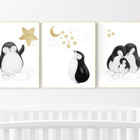 Penguin nursery decor, penguin nursery, gold nursery art, baby room wall art, boy nursery decor, nursery wall art penguin, neutral nursery