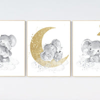 Navy nursery decor, elephant nursery, gold nursery art, baby room wall art, boy nursery decor, nursery wall art animals, neutral nursery art