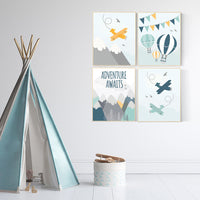 Nursery decor boy adventure, nursery decor boy prints, mountain print nursery, adventure awaits, adventure nursery decor, hot air balloon