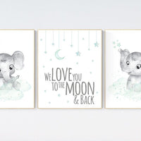 Baby room wall decor, Mint and grey nursery, Elephant theme, baby room pictures, gender neutral, mint green, unisex nursery ideas themes