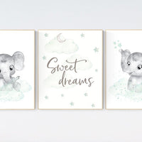 Baby room wall decor, Mint and grey nursery, Elephant theme, baby room pictures, gender neutral, mint green, gender neutral nursery ideas