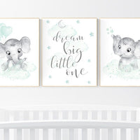 Nursery wall art gender neutral, nursery decor neutral, mint green nursery, elephant nursery decor, mint green elephant animal print nursery
