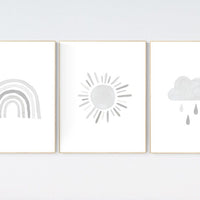 Nursery prints rainbow, Nursery decor gender neutral, nursery wall art neutral, gray nursery, moon star, cloud, nursery art, grey nursery