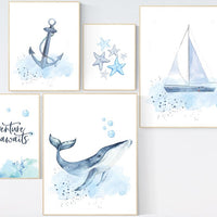 Nursery decor boy nautical, whale print nursery, nautical wall decor nursery, sea nursery decor, nautical prints set, sea themed nursery