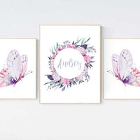 Nursery decor girl butterfly, pink and purple nursery, pink lilac nursery, girl room prints, baby girl nursery wall art butterfly wall art