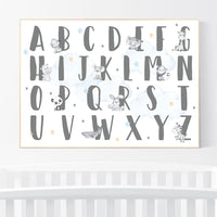 Alphabet print, alphabet print landscape, kids, alphabet print nursery, animal alphabet poster, gender neutral, animal nursery wall art