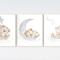 Nursery decor bear, nursery decor boy, bear nursery print, teddy bear decor, nursery wall art animals, boy nursery art, grey nursery, gray