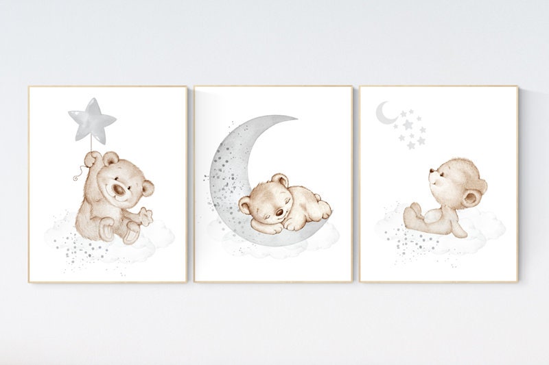 Nursery decor bear, nursery decor boy, bear nursery print, teddy bear decor, nursery wall art animals, boy nursery art, grey nursery, gray