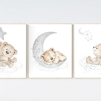 Nursery decor bear, nursery decor boy, bear nursery print, teddy bear decor, nursery wall art animals, boy nursery art, grey nursery, gray