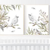 Nursery wall art birds, nursery decor gender neutral, gray nursery, nursery decor grey, baby bird nursery, gray nursery decor, neutral room
