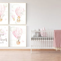 Baby girl nursery, we love you to the moon and back, woodland nursery, hot air balloon, animal, baby room decor girl, giraffe , bear, bunny