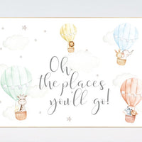 Hot air balloon nursery, gender neutral, safari animals, animal prints for nursery, twin nursery, unisex, oh the places you'll go, woodland