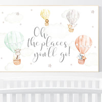 Hot air balloon nursery, gender neutral, safari animals, animal prints for nursery, twin nursery, unisex, oh the places you'll go, woodland