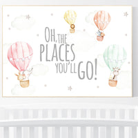 Hot air balloon nursery, gender neutral, safari animals, animal prints for nursery, twin nursery, unisex, oh the places you'll go, balloons