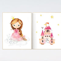 Princess nursery wall art, princess room decor for girls, baby girl nursery prints, girl room wall prints, girls room wall decor, pink
