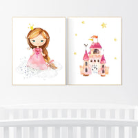 Princess nursery wall art, princess room decor for girls, baby girl nursery prints, girl room wall prints, girls room wall decor, pink