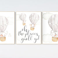 Nursery decor neutral, hot air balloon, elephant nursery, gender neutral, baby room decor, elephant nursery wall art, hot air balloons