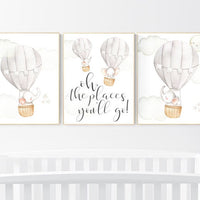 Nursery decor neutral, hot air balloon, elephant nursery, gender neutral, baby room decor, elephant nursery wall art, hot air balloons