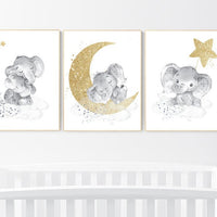 Navy nursery decor, elephant nursery, gold nursery art, baby room wall art, boy nursery decor, nursery wall art animals, neutral nursery art