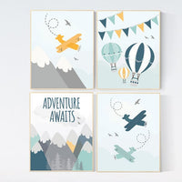 Nursery decor boy adventure, nursery decor boy prints, mountain print nursery, adventure awaits, adventure nursery decor, hot air balloon