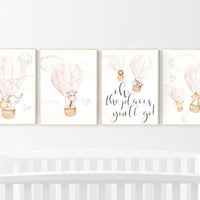 Blush nursery wall art, Nursery decor girl, hot air balloon nursery, blush pink nursery, nursery decor woodland animals, hot air balloon