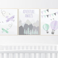 Nursery decor girl mountain, purple, adventure nursery, nursery decor travel theme, world map mountain nursery, purple mint grey, girl room