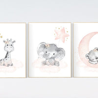 Nursery decor girl animals, blush gold, Animal nursery, nursery decor girl woodland animals, bear, elephant, giraffe, girl nursery ideas