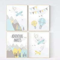 Adventure nursery decor, nursery decor airplane, world map nursery, adventure awaits, yellow blue nursery, travel theme, gender neutral