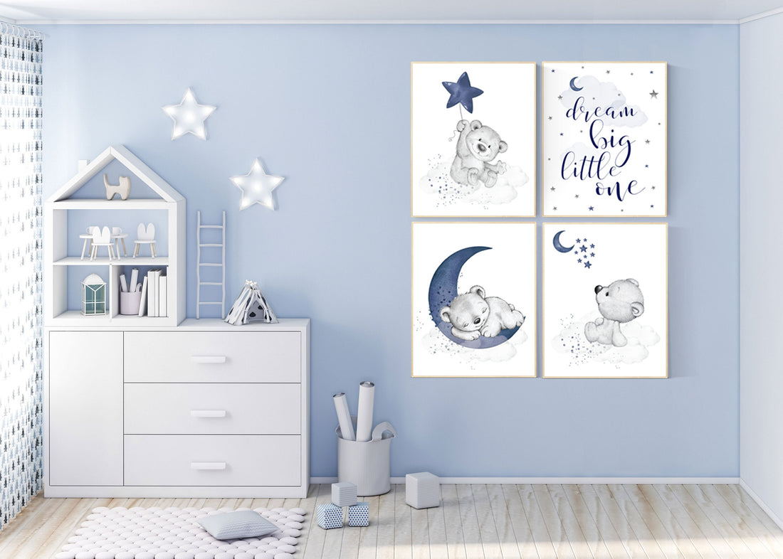 Nursery decor boy baby bear, nursery decor boy navy, nursery wall art animals, bear nursery decor, boy nursery prints, navy blue nursery