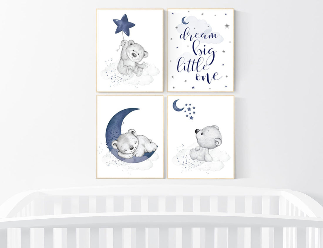 Nursery decor boy baby bear, nursery decor boy navy, nursery wall art animals, bear nursery decor, boy nursery prints, navy blue nursery