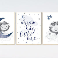 Nursery decor boy, lion nursery wall art, navy blue nursery art, boy nursery ideas, boy nursery decor, set of 3, lion nursery decor, safari