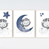 Lion nursery wall art, Nursery decor boy, navy blue nursery art, boy nursery ideas, boy nursery decor, set of 3, lion nursery decor, safari