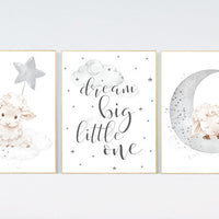 Sheep nursery decor, Gray nursery decor, nursery decor lambs, nursery wall art sheep, moon and cloud wall art nursery gender neutral nursery