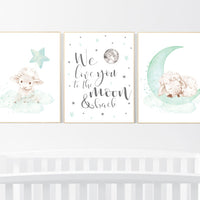 Mint nursery decor, nursery decor lambs, Sheep nursery decor, nursery wall art sheep, gender neutral nursery, cloud and star, mint green