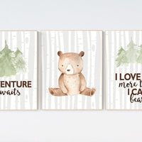 Nursery decor woodland, bear nursery, i love you more than i can bear, Woodland Nursery Wall Art, Woodland Print Set, Woodland Animal Prints