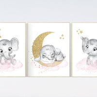 Nursery decor girl, pink gold nursery prints, girl nursery decor, pink elephant nursery prints, girl nursery ideas, nursery wall art girl