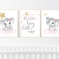 Elephant nursery art, elephant nursery print, pink and gold, Nursery wall art girl elephant, dream big little one, nursery decor girl