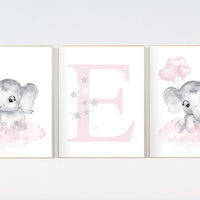 Nursery decor girl, Elephant nursery, nursery wall art elephant, baby room, girl nursery decor, elephants, girl nursery decor, name print